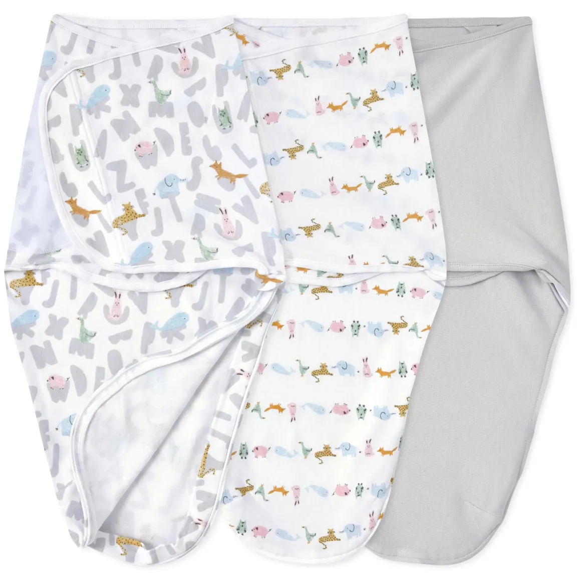 Aden + Anais Essentials Easy Swaddle Wrap Quick Change 3 pk - Alphabet Animals (0-3 months)