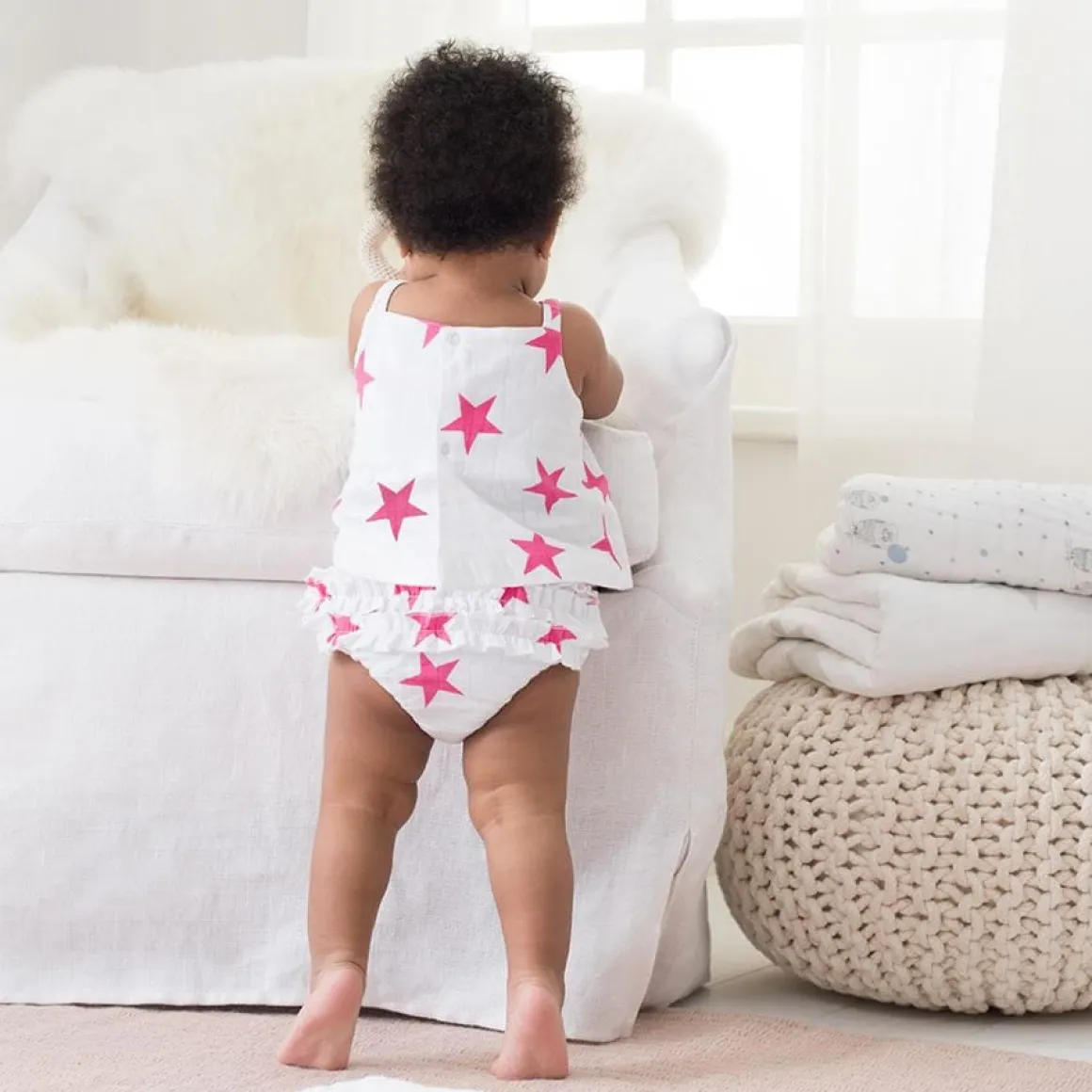 Aden + Anais Ruffle Bloomer - Shocking Pink Star (9-12 Months)