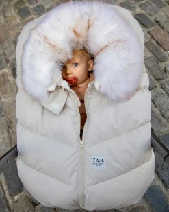 7AM Enfant Car Seat Cocoon Tundra - Heather Beige / White Faux Fur