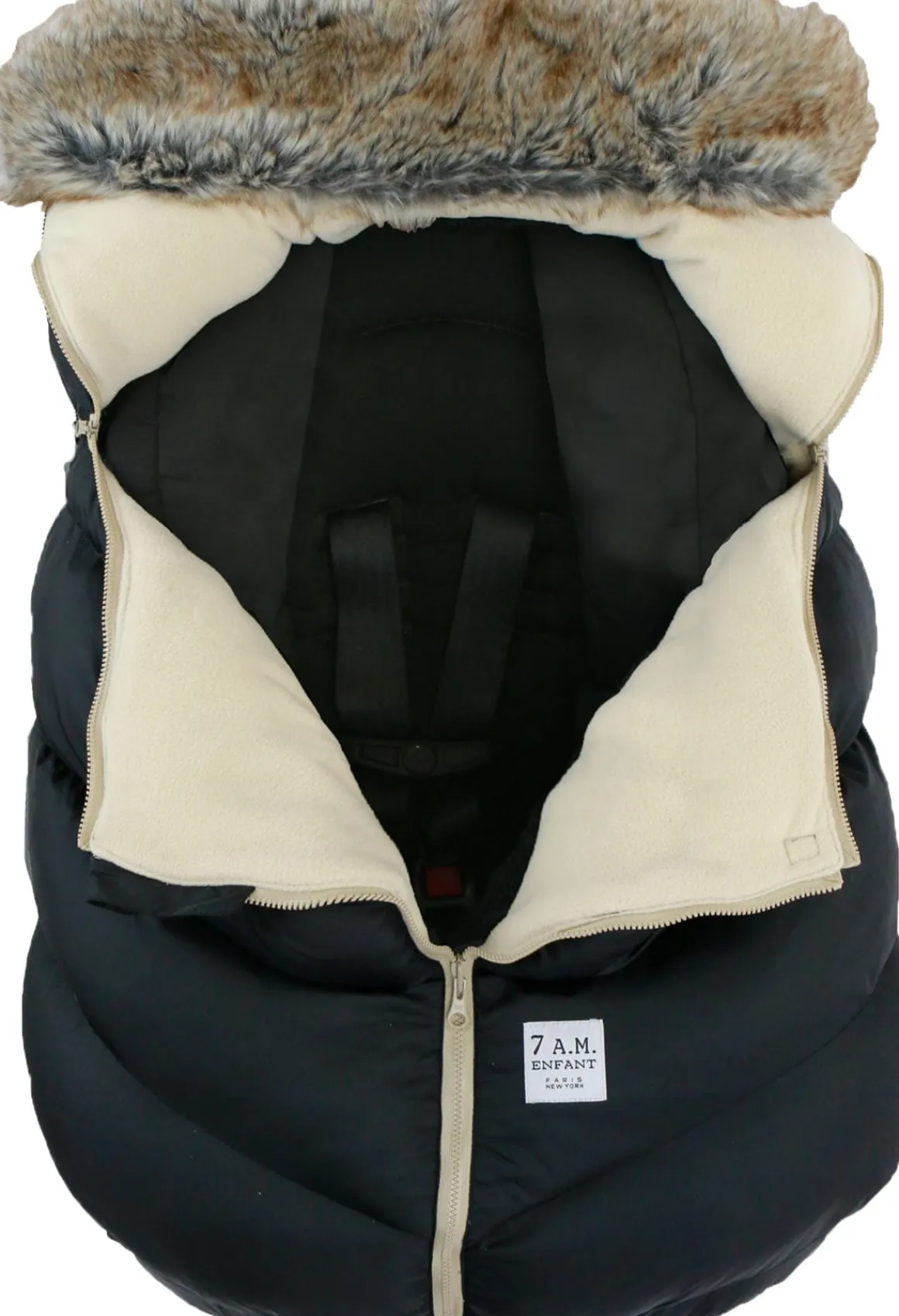 7AM Enfant Cocoon Car Seat Cover - Black Faux Fur