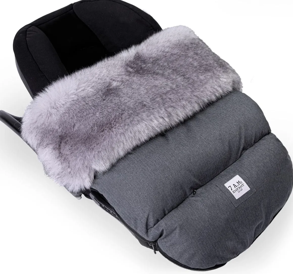 7AM Enfant Plushpod Footmuff - Tundra - Heather Grey Dark - Arctic Faux Fur (18m-3T)