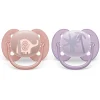 Avent Ultra Soft Pacifier 0-6m, Lychee Elephant / Lilac Palms, 2 pack