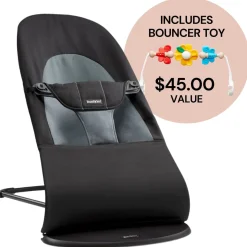 BabyBjorn Bouncer + Toy Bundle - Balance Soft (Cotton) Black / Dark Gray / Flying Friends