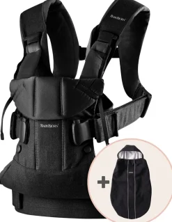 BabyBjörn Baby Carrier One, Cotton Mix + Cover Bundle - Black / Black