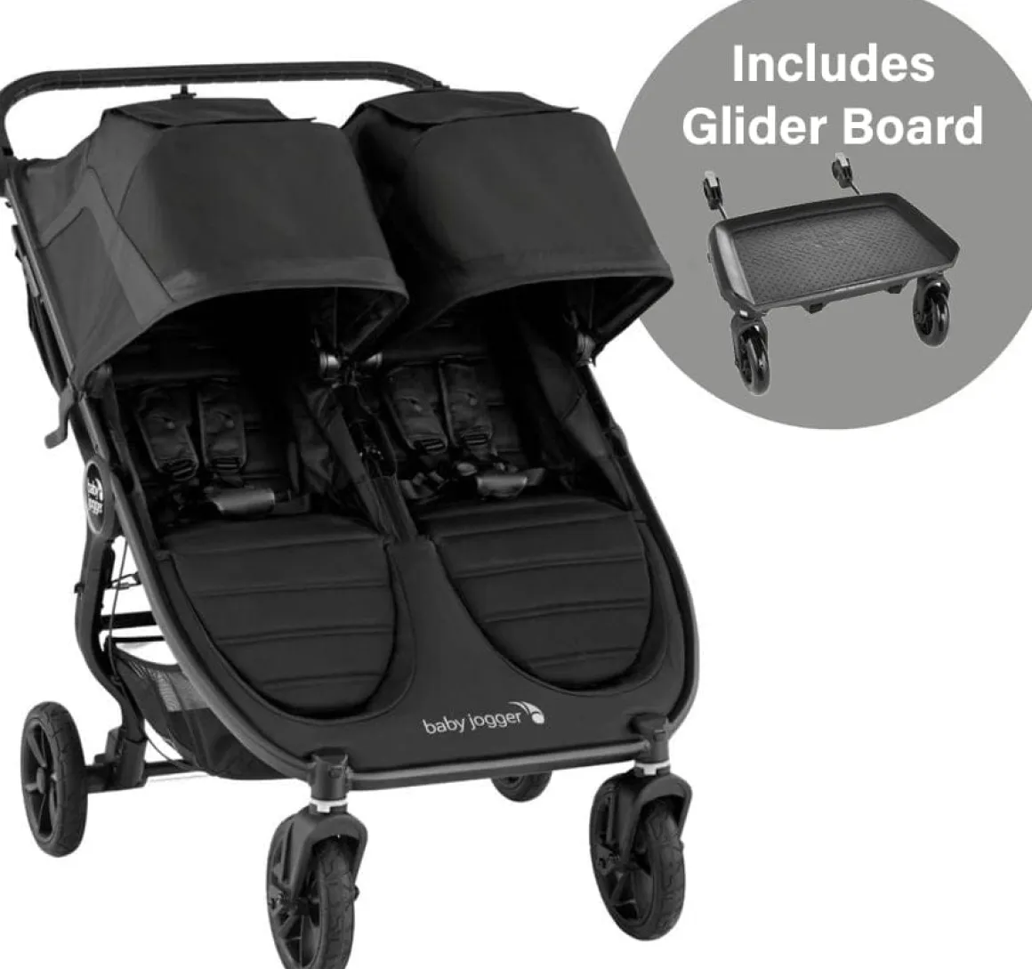 Baby Jogger City Mini GT2 Double Stroller + Glider Board Bundle - Jet