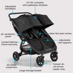 Baby Jogger City Mini GT2 Double Stroller + Glider Board Bundle - Jet
