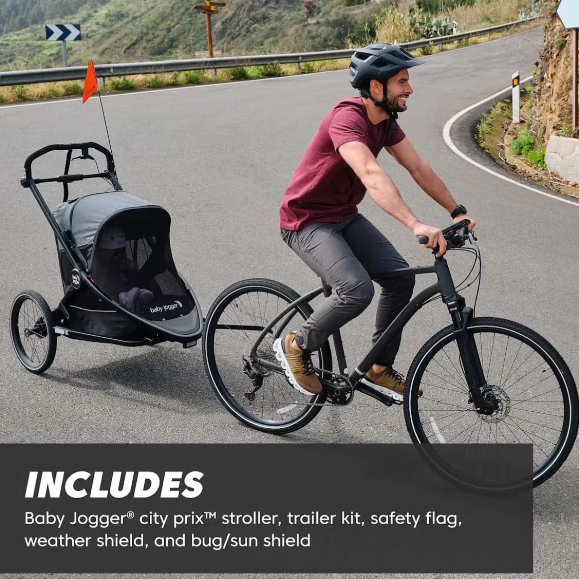 Baby Jogger City Prix Jogger + Bike Trailer + Weather Shield Bundle - Ambition Black