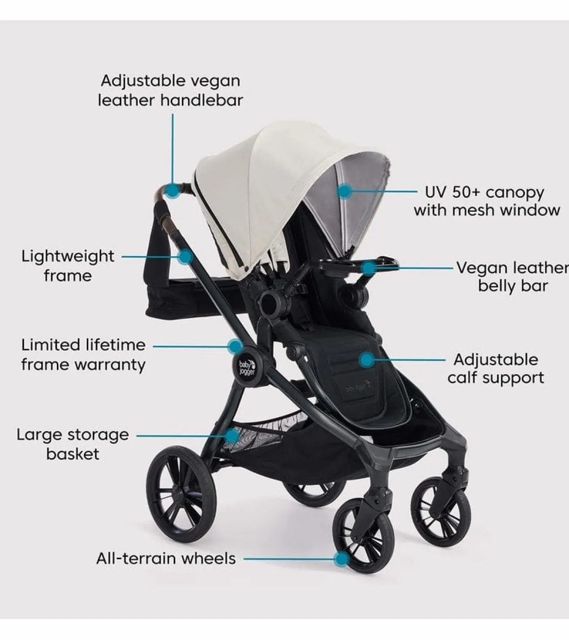 Baby Jogger City Sights + City GO 2 Travel System + Accessory Bundle - Frosted Ivory / Slate
