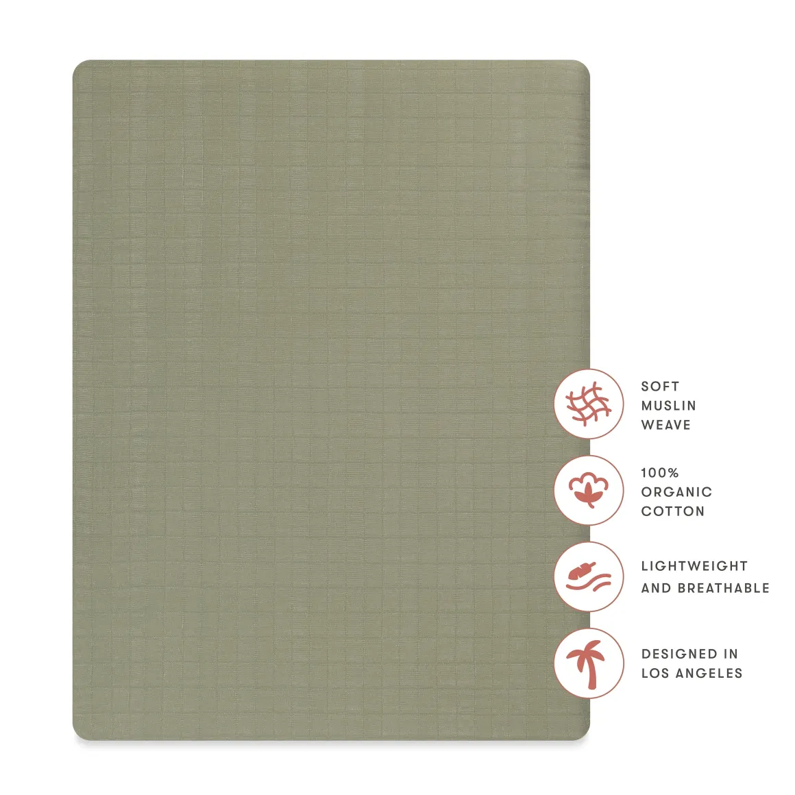 Babyletto All-Stages Midi Crib Sheet in GOTS Certified Organic Muslin Cotton - Matcha