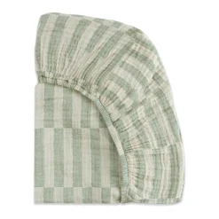Babyletto All-Stages Midi Crib Sheet in GOTS Certified Organic Muslin Cotton - Moss Stripe