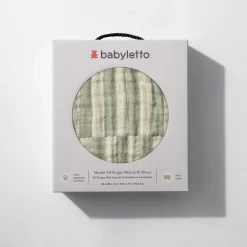 Babyletto All-Stages Midi Crib Sheet in GOTS Certified Organic Muslin Cotton - Moss Stripe