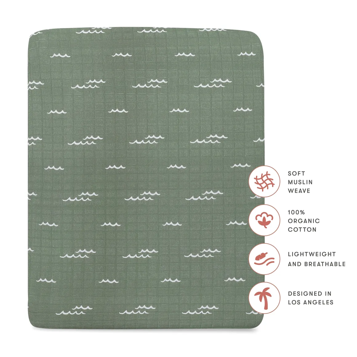 Babyletto All-Stages Midi Crib Sheet in GOTS Certified Organic Muslin Cotton - Ocean Waves