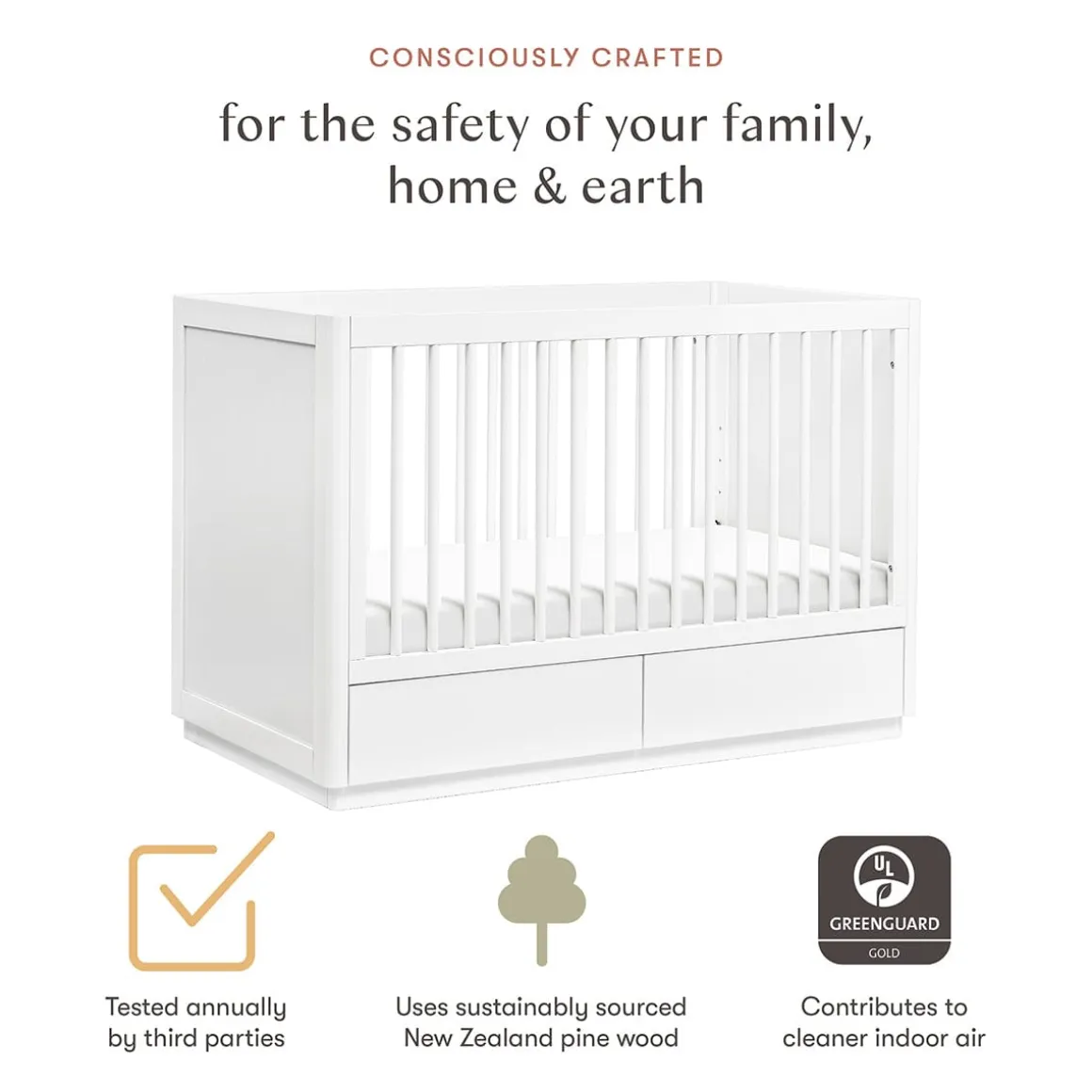 Babyletto Bento 3-in-1 Convertible Storage Crib w/ Toddler Bed Conversion Kit - White