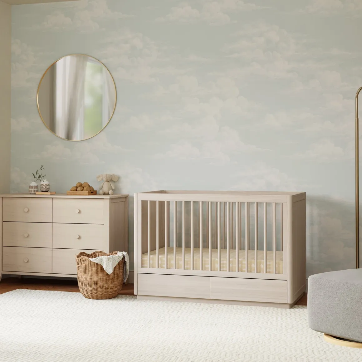 Babyletto Bento 3-in-1 Convertible Storage Crib w/Toddler Bed Conversion Kit - Washed Natural