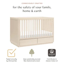 Babyletto Bento 3-in-1 Convertible Storage Crib w/Toddler Bed Conversion Kit - Washed Natural