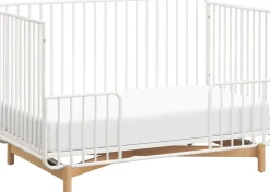 Babyletto Bixby Metal Crib with Toddler Bed Conversion Kit - Warm White / Natural Beech