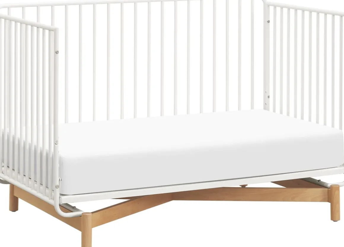 Babyletto Bixby Metal Crib with Toddler Bed Conversion Kit - Warm White / Natural Beech