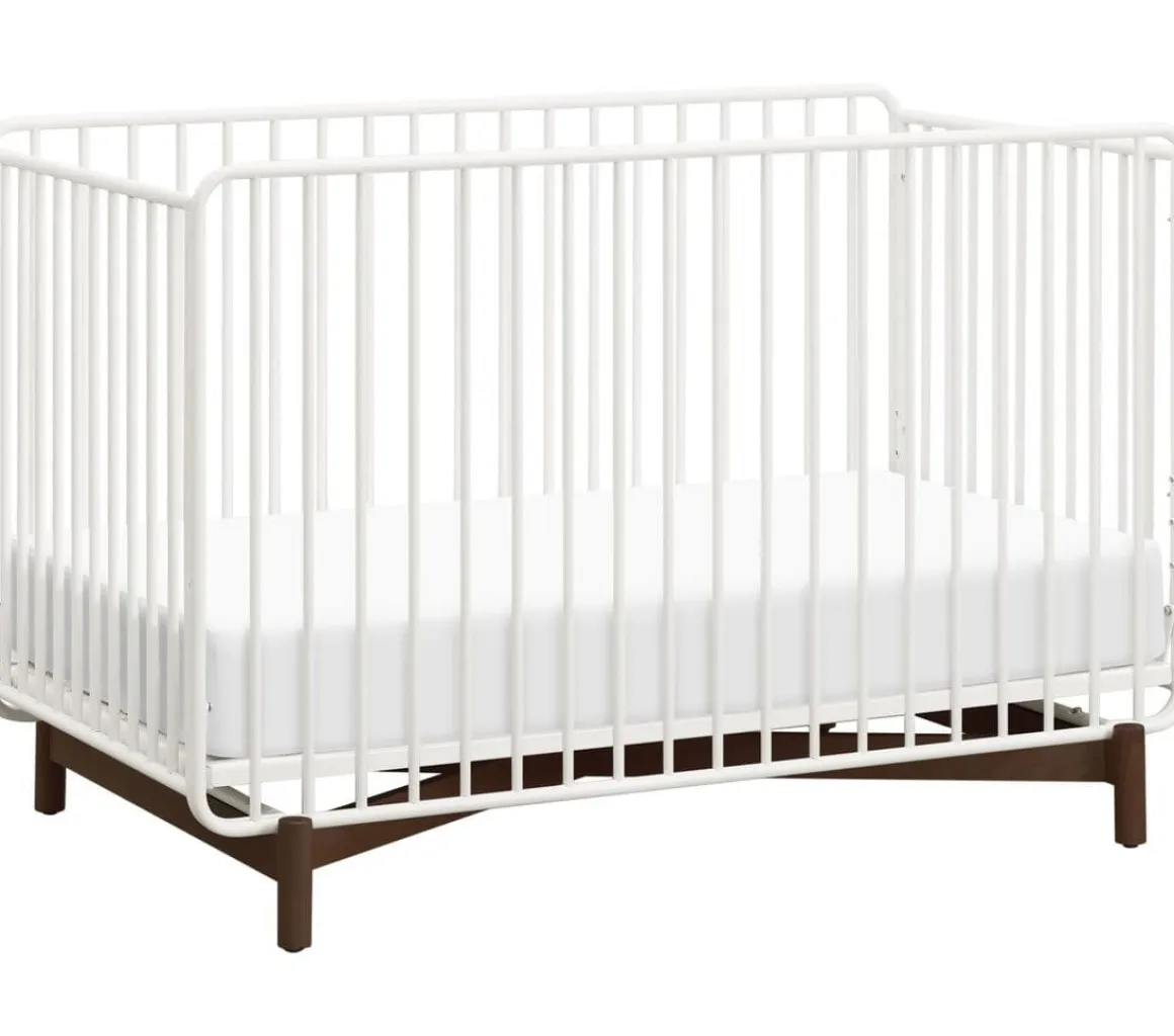 Babyletto Bixby Metal Crib with Toddler Bed Conversion Kit - Warm White / Walnut Stain