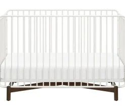 Babyletto Bixby Metal Crib with Toddler Bed Conversion Kit - Warm White / Walnut Stain