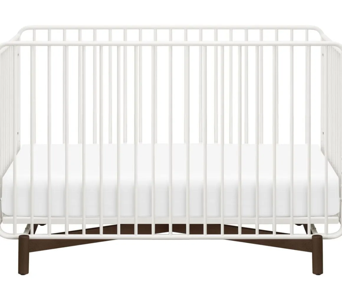 Babyletto Bixby Metal Crib with Toddler Bed Conversion Kit - Warm White / Walnut Stain