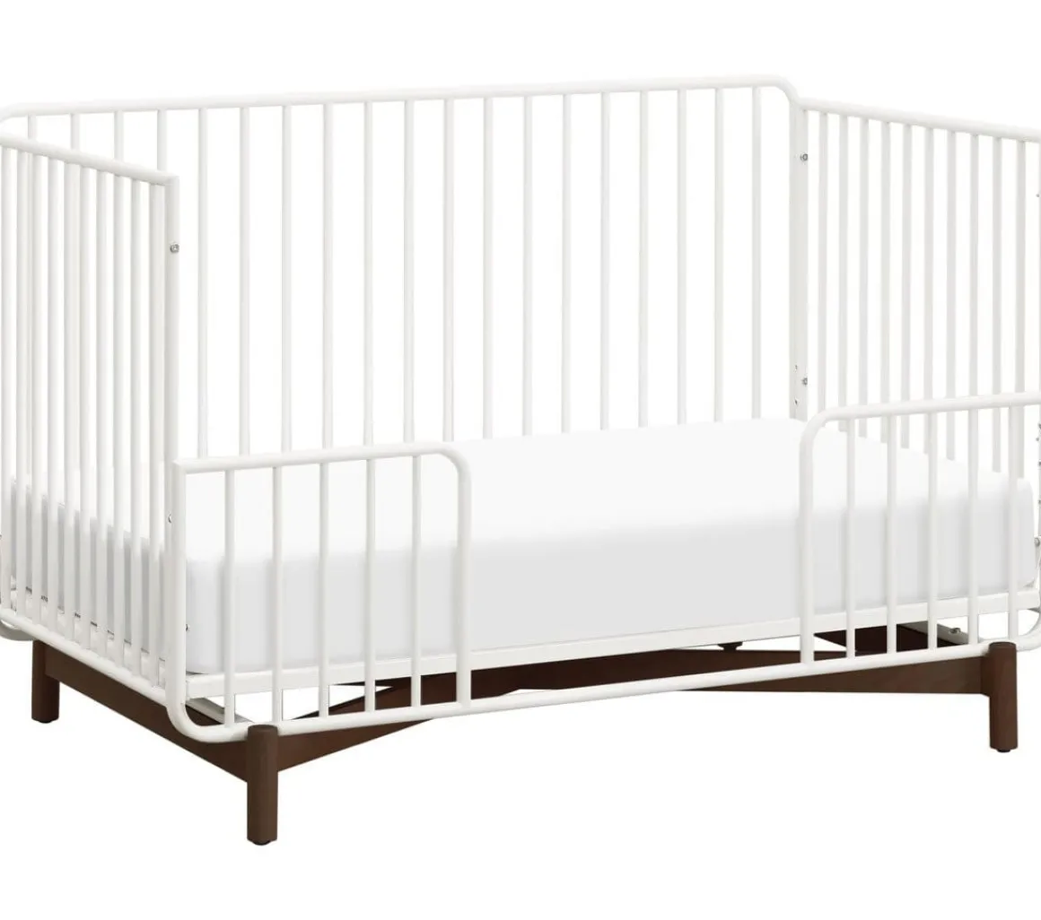 Babyletto Bixby Metal Crib with Toddler Bed Conversion Kit - Warm White / Walnut Stain