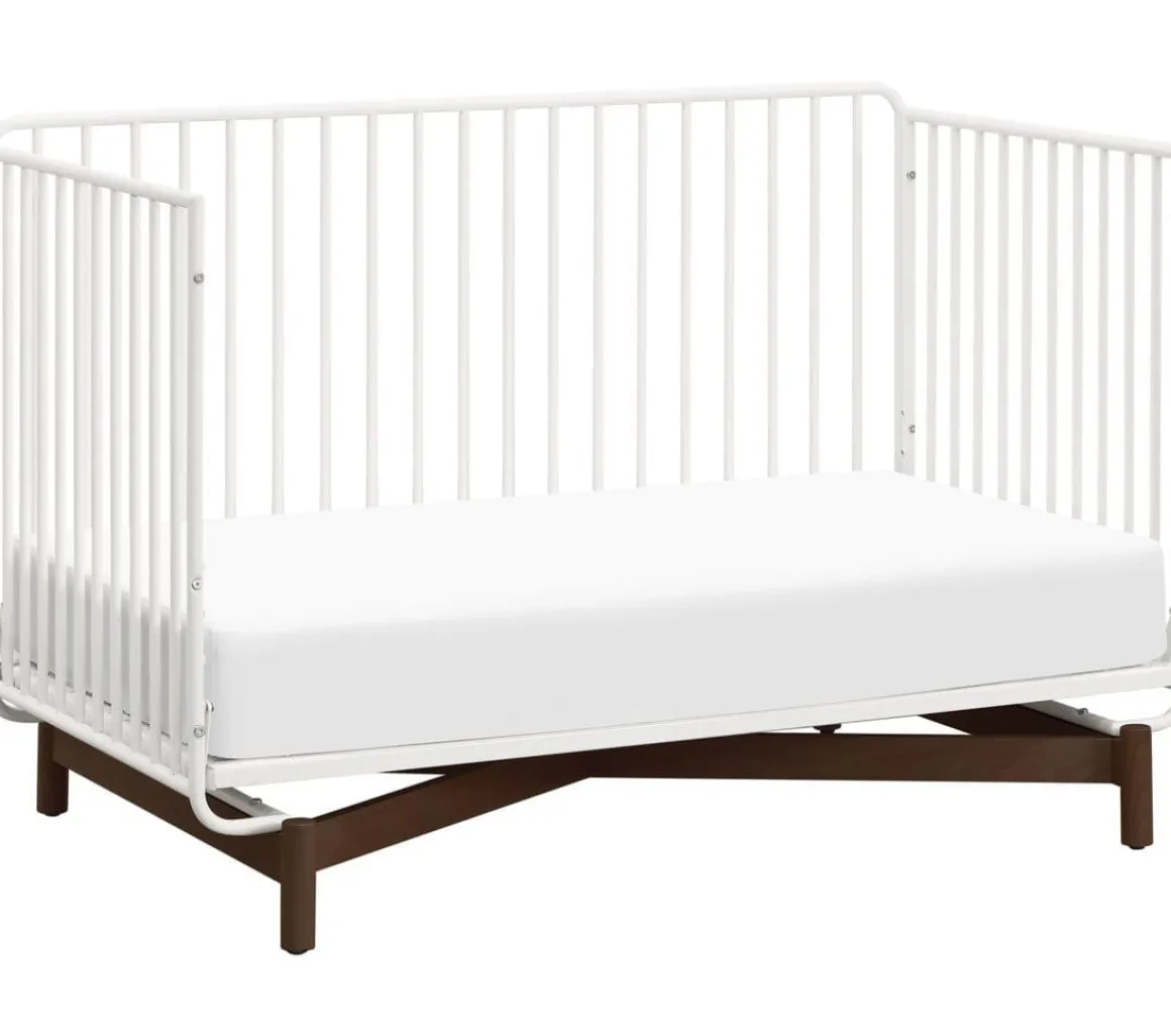 Babyletto Bixby Metal Crib with Toddler Bed Conversion Kit - Warm White / Walnut Stain