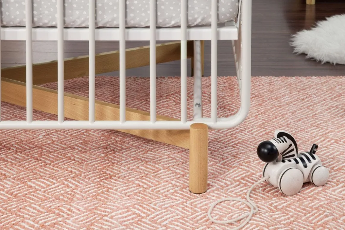 Babyletto Bixby Metal Crib with Toddler Bed Conversion Kit - Warm White / Walnut Stain
