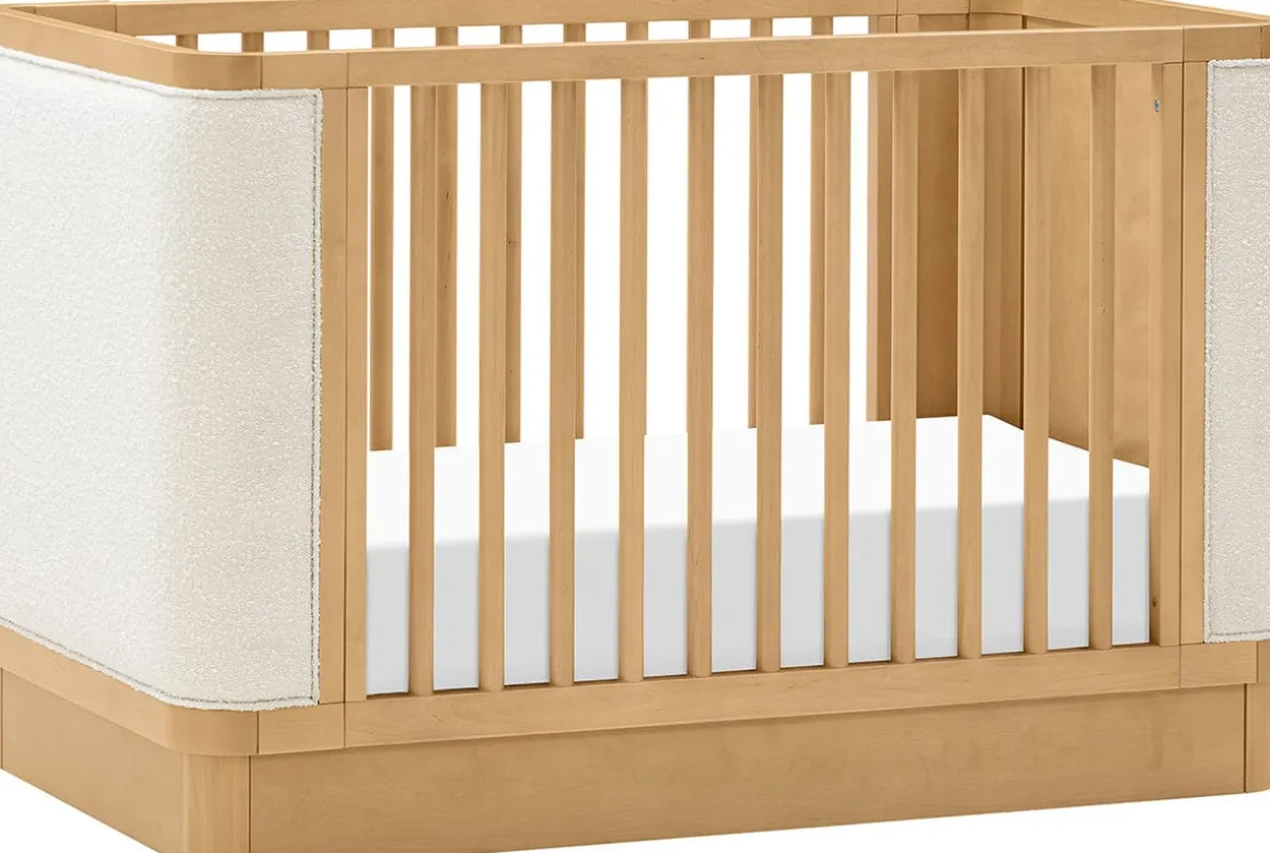 Babyletto Bondi Boucle 4-in-1 Convertible Crib w/ Toddler Bed Conversion Kit - Honey / Ivory Boucle