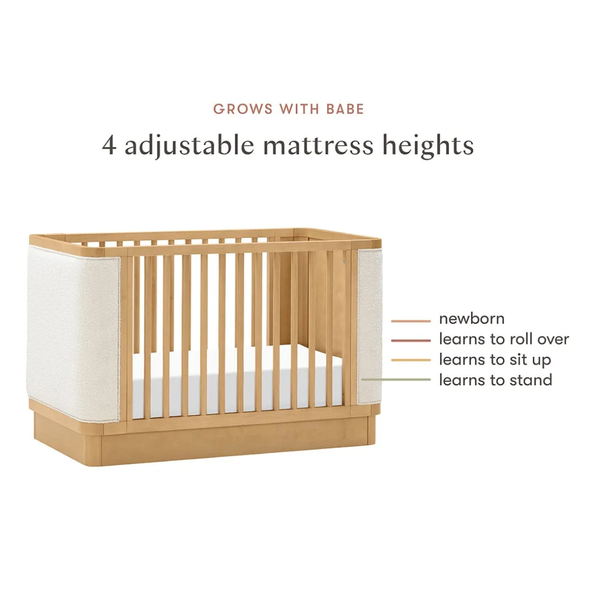 Babyletto Bondi Boucle 4-in-1 Convertible Crib w/ Toddler Bed Conversion Kit - Honey / Ivory Boucle