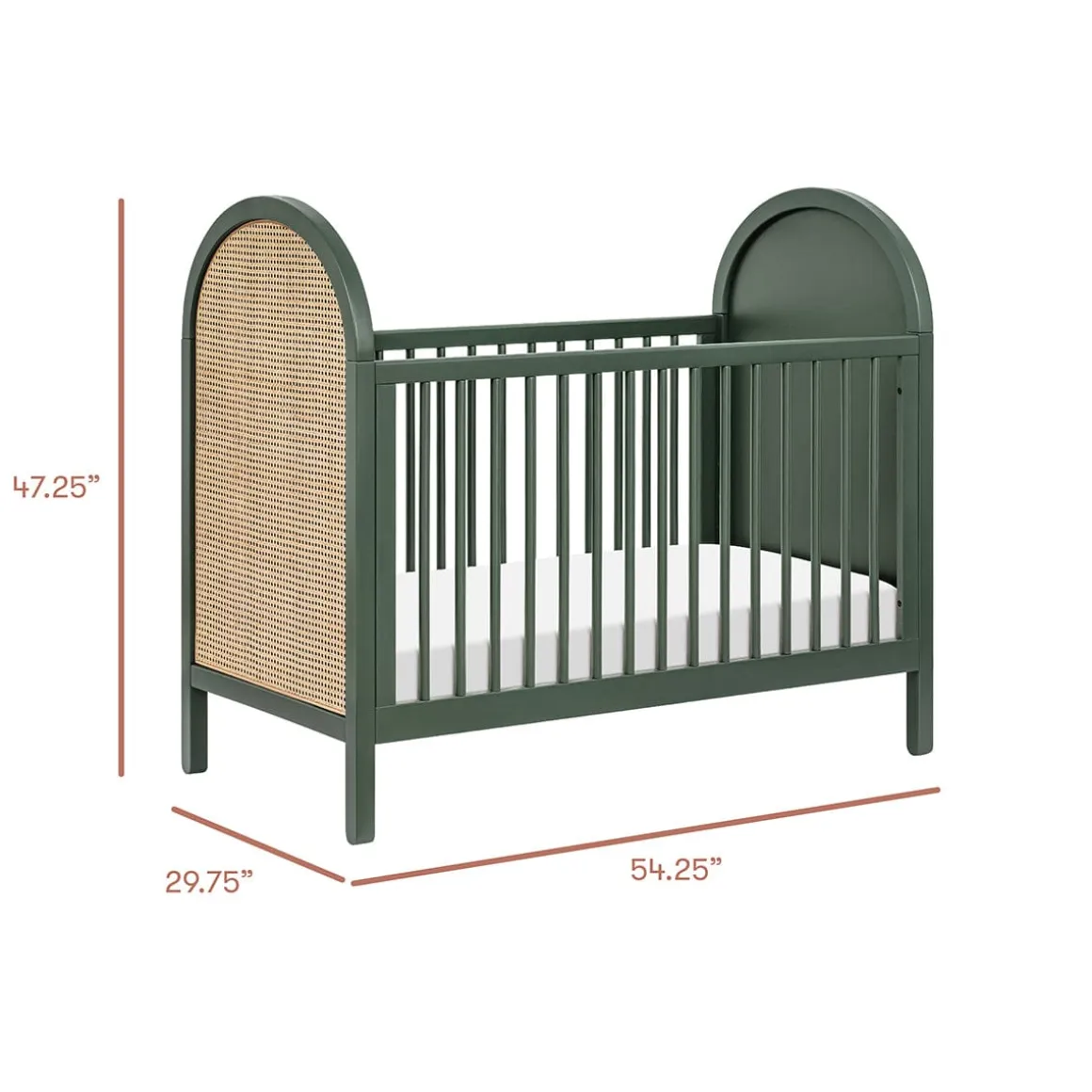 Babyletto Bondi Cane 3-in-1 Convertible Crib w/ Toddler Bed Conversion Kit - Forest Green / Natural Cane