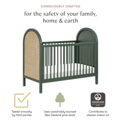 Babyletto Bondi Cane 3-in-1 Convertible Crib w/ Toddler Bed Conversion Kit - Forest Green / Natural Cane