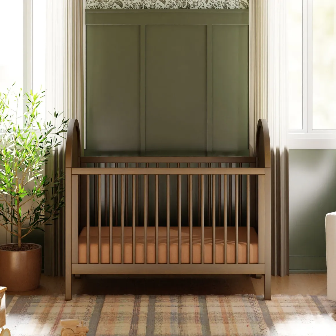 Babyletto Bondi Cane 3-in-1 Convertible Crib w/ Toddler Bed Conversion Kit - Natural Walnut / Natural Cane