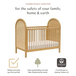 Babyletto Bondi Cane 3-in-1 Convertible Crib w/Toddler Bed Conversion Kit - Honey / Natural Cane