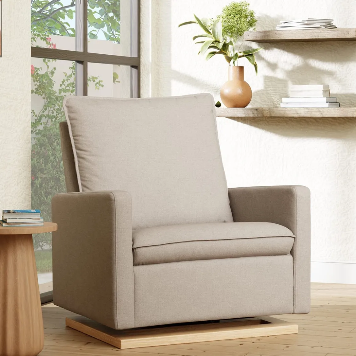 Babyletto Cali Pillowback Chair and a Half Glider - Performance Beach Eco-Weave w/ Light Wood Base