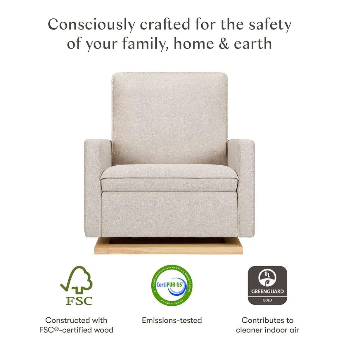 Babyletto Cali Pillowback Chair and a Half Glider - Performance Beach Eco-Weave w/ Light Wood Base