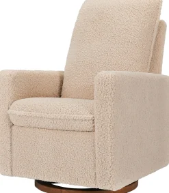 Babyletto Cali Pillowback Swivel Glider - Chai Shearling w/Dark Wood Base