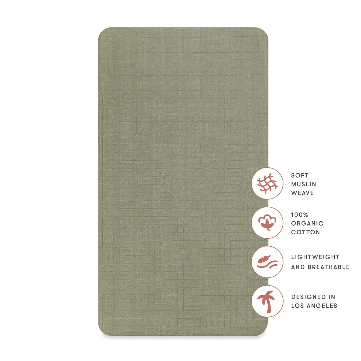 Babyletto Crib Sheet in GOTS Certified Organic Muslin Cotton-Matcha