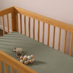 Babyletto Crib Sheet in GOTS Certified Organic Muslin Cotton-Matcha