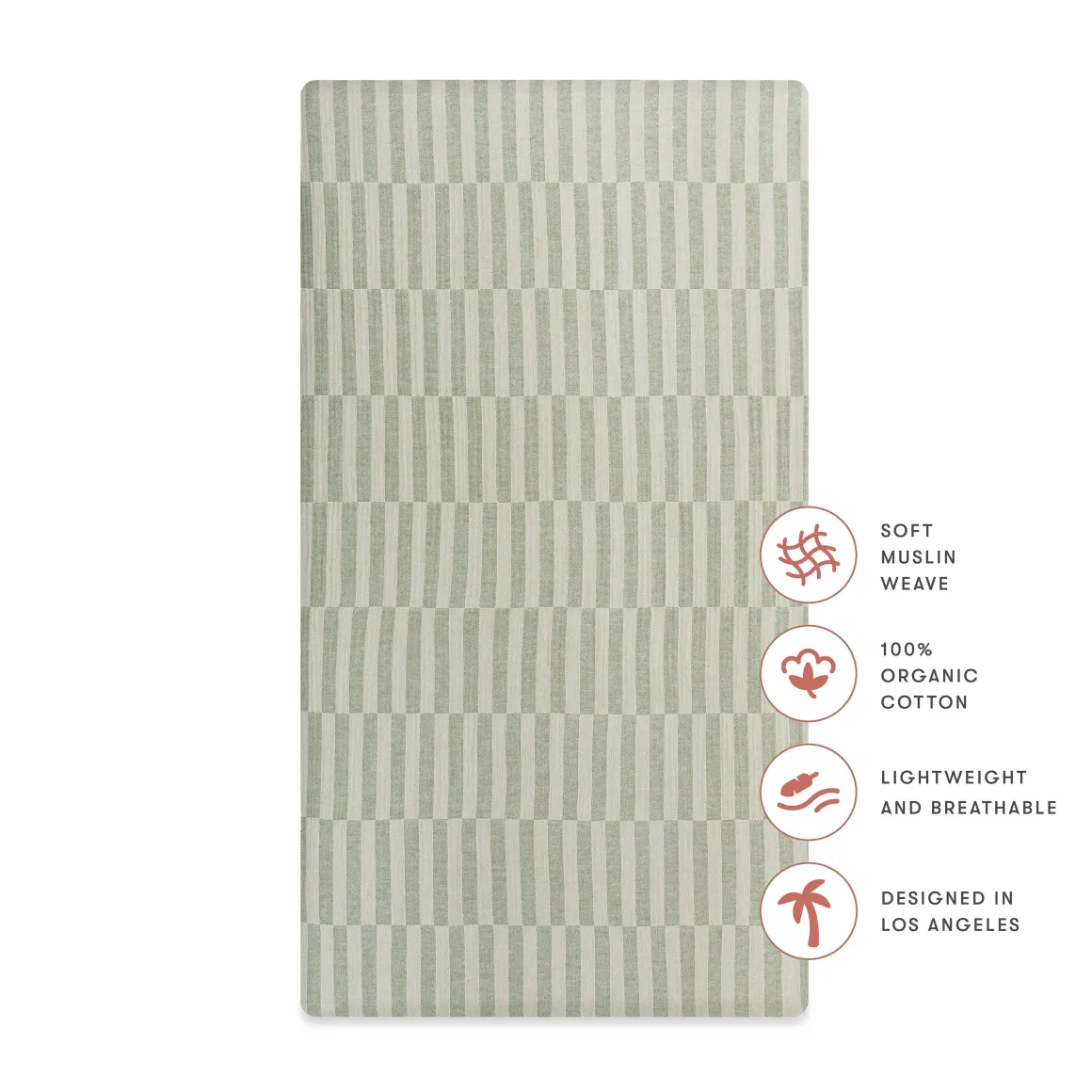 Babyletto Crib Sheet in GOTS Certified Organic Muslin Cotton-Moss Stripe