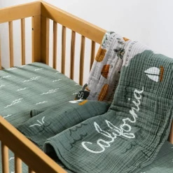 Babyletto Crib Sheet in GOTS Certified Organic Muslin Cotton-Ocean Waves