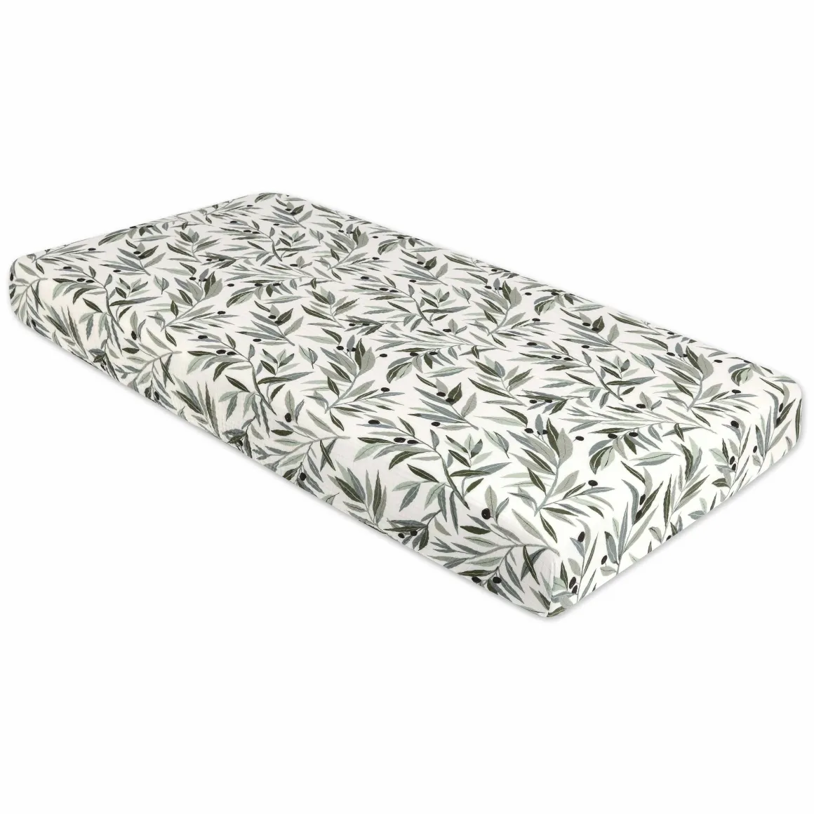 Babyletto Crib Sheet in GOTS Certified Organic Muslin Cotton-Olive Branches