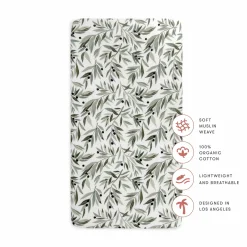 Babyletto Crib Sheet in GOTS Certified Organic Muslin Cotton-Olive Branches
