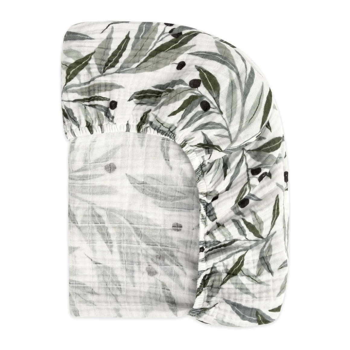 Babyletto Crib Sheet in GOTS Certified Organic Muslin Cotton-Olive Branches