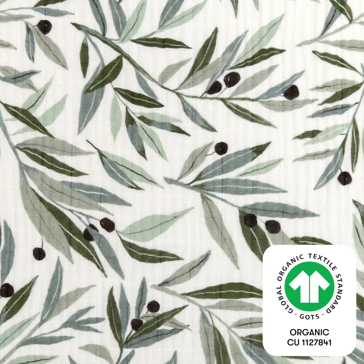 Babyletto Crib Sheet in GOTS Certified Organic Muslin Cotton-Olive Branches
