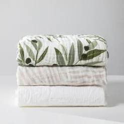 Babyletto Crib Sheet in GOTS Certified Organic Muslin Cotton-Olive Branches
