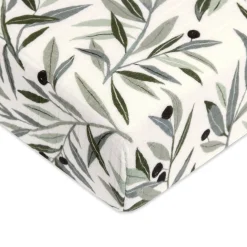 Babyletto Crib Sheet in GOTS Certified Organic Muslin Cotton-Olive Branches