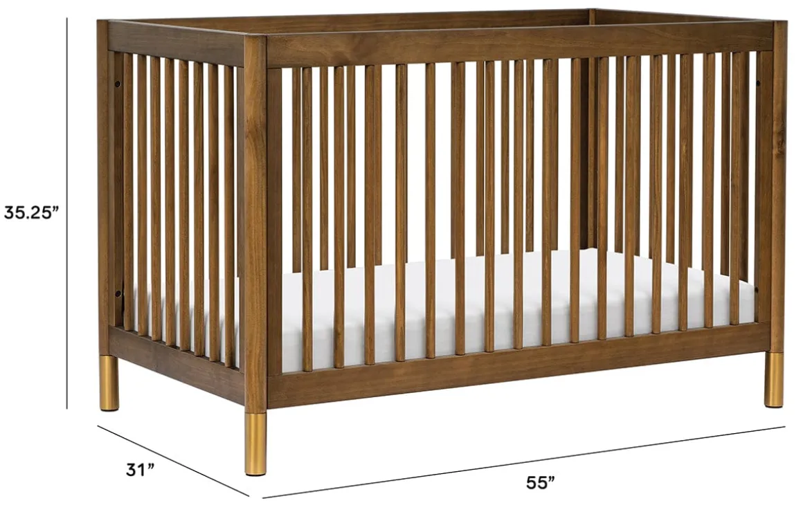 Babyletto Gelato 4-in-1 Convertible Crib w/Toddler Bed Conversion Kit - Natural Walnut & Gold Feet