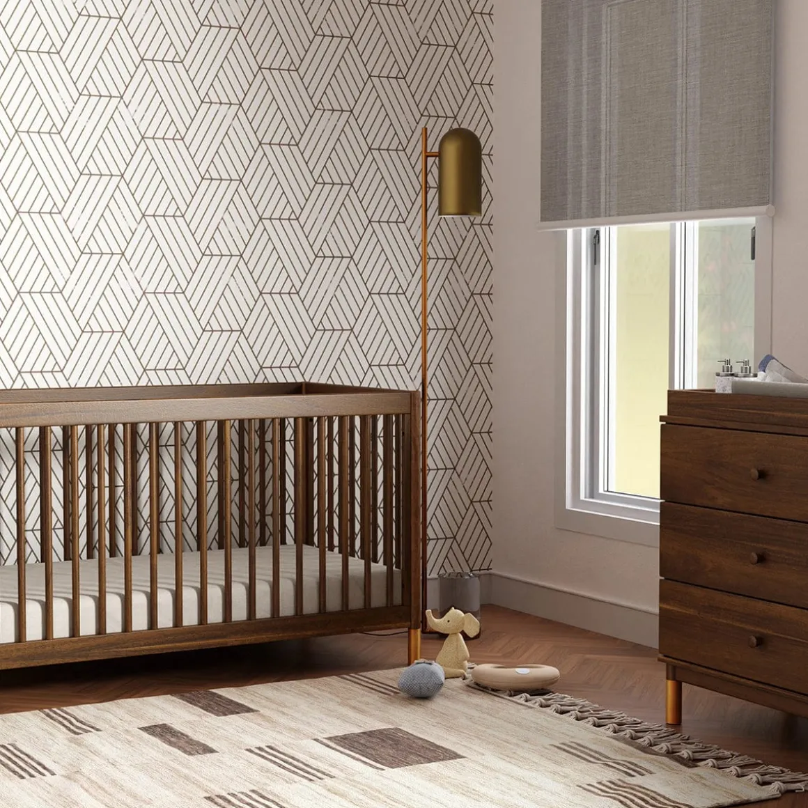 Babyletto Gelato 4-in-1 Convertible Crib w/Toddler Bed Conversion Kit - Natural Walnut & Gold Feet