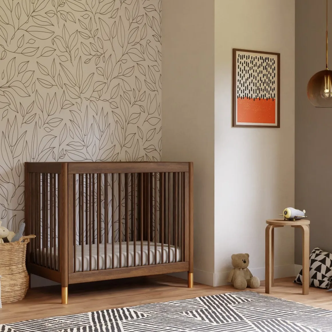 Babyletto Gelato 4-in-1 Convertible Mini Crib - Natural Walnut & Gold Feet