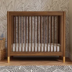Babyletto Gelato 4-in-1 Convertible Mini Crib - Natural Walnut & Gold Feet